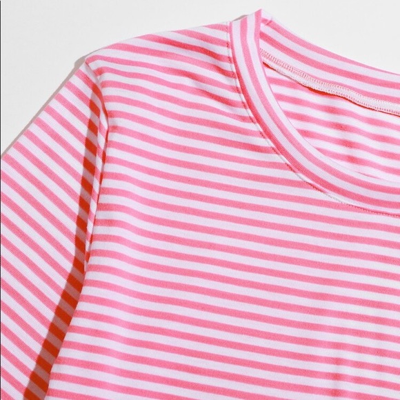 New Pink & White Striped Tee & Shorts Pajama Set - Picture 3 of 5